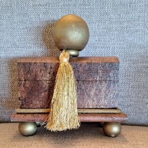 Artisan Wood Box Hinged Lid Gold Trim